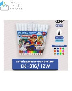 Contoh peralatan kantor Artline EK-316/ID/12W Pencil Marker 12 Colors Spidol Permanen Seni Karya Bullet Nib dan gambarnya